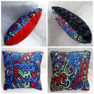 Set of Two 14" Abstract Art Pillows Velvet & Fur NwoT Funky Home Pair